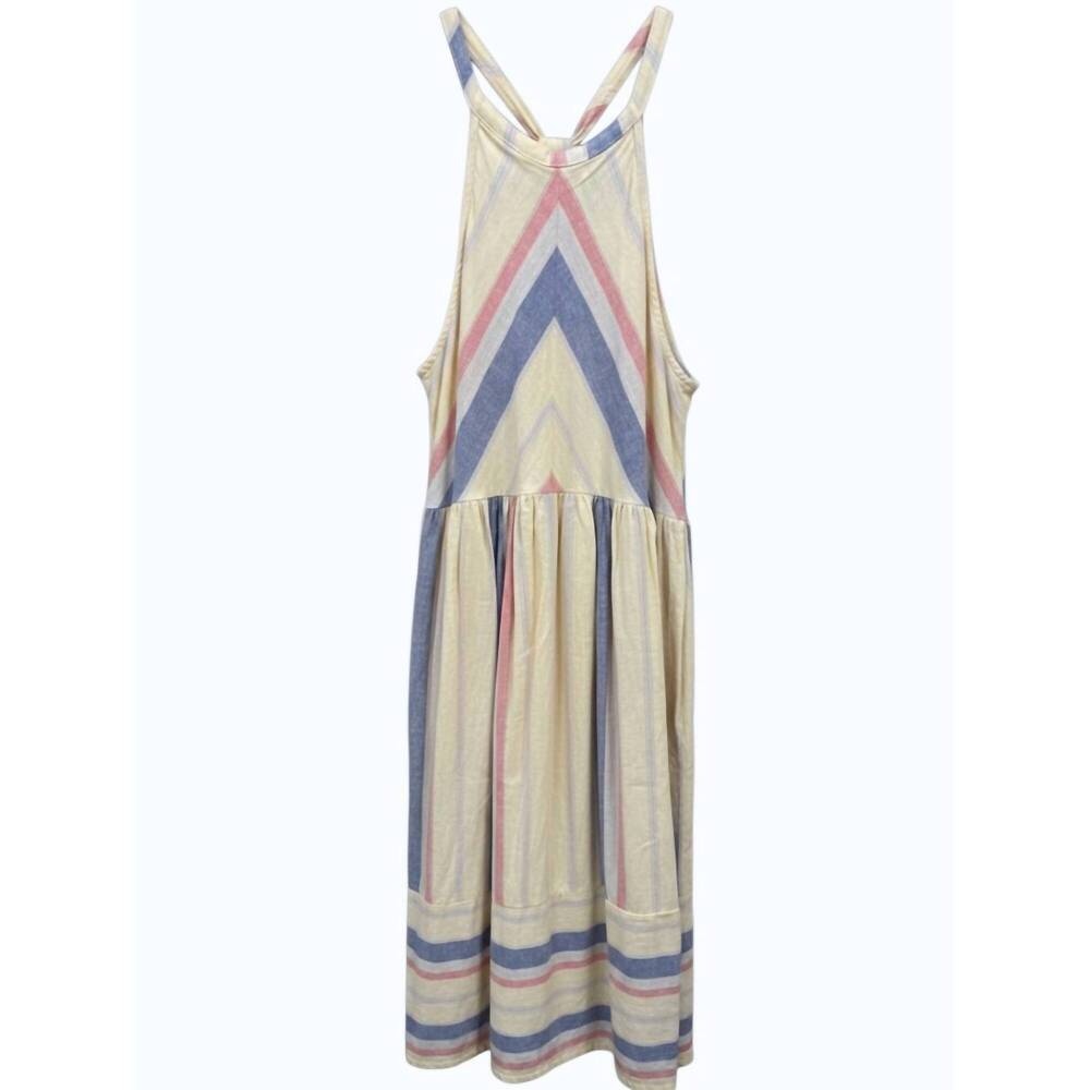 NEW LISTICLE women's stripe dress in yellow multi